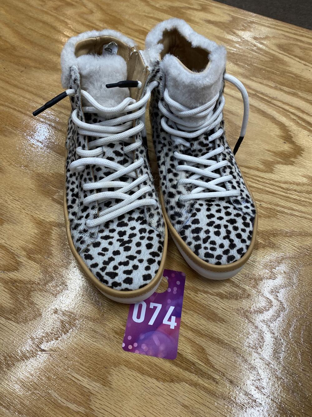 Montelliana Sandy Women's 6 White Black Fur Hair High-Top Lace Up Sneaker Boots